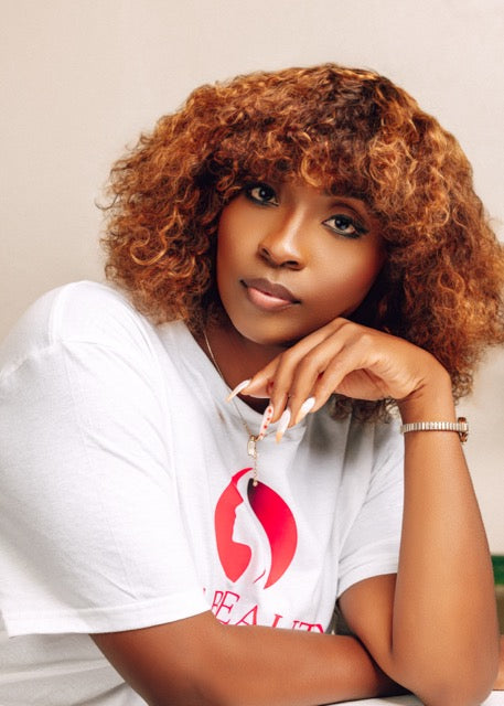 Curly wigs with Band – Brown Highlight Variant